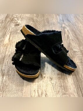 Birkenstock Arizona Shearling and Black Suede Sandals Unisex Size 40